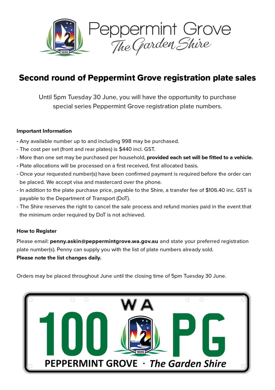 Peppermint Grove Number Plates for sale