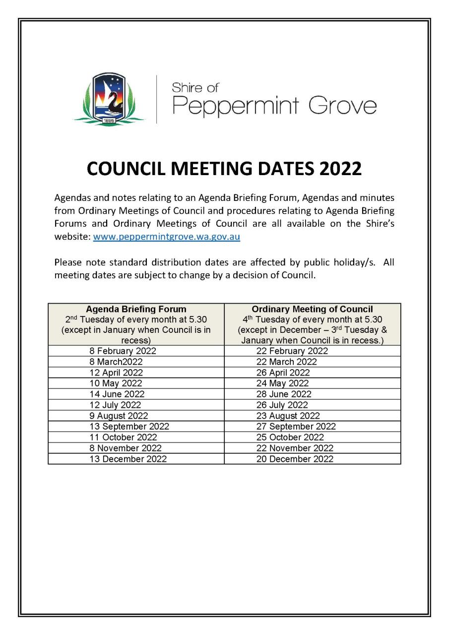 Council Meeting Dates 2022